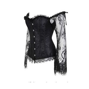 SZIVYSHI  Women's Corset Top Bustier Lingerie Long Sleeve Sexy Black Size Large